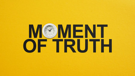 Moment of truth is shown using a text. Just the factsの写真素材