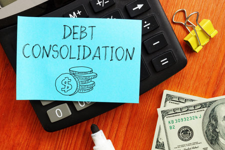 Debt consolidation is shown using a text as business conceptの写真素材