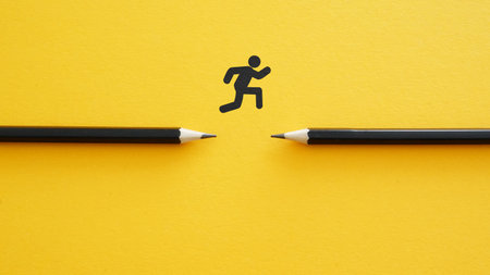 Speed, competition, efficiency and taking the shortcut to achieve goals. Business performance and obstacles to overcomeの写真素材