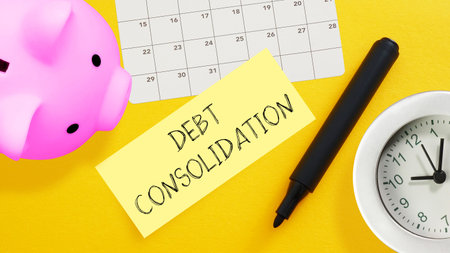 Debt consolidation is shown using a text and photo of calendar