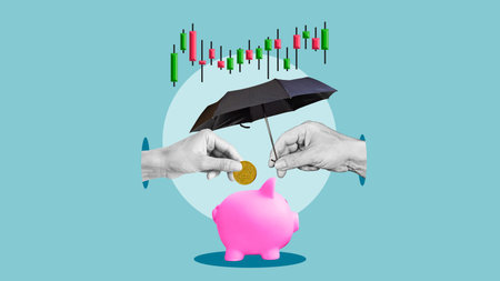 Saving money with investments and bank deposits to build wealth and secure financial stability of...