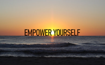 Empower yourself - motivational phrase is shown using the text. Believe in yourself and your potentialの写真素材