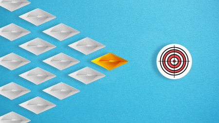 Motivational Skills, Leadership and achieving goals are shown by yellow paper ship is leading a...