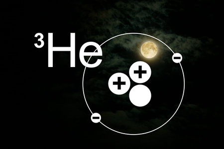 Helium 3 on the Moon is shown by the model of the atom of isotope and photo of the moon