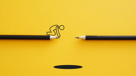 Fear of failure and obstacles on the way to the goal. Barriers to achieve resultsの写真素材