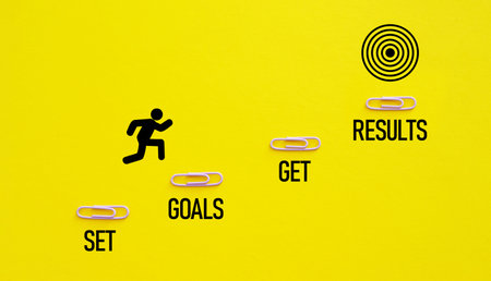 Set goals get results - motivational phrase is shown using a textの写真素材
