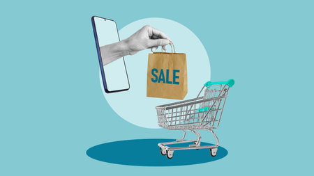 Flash sale as business, commerce and shopping concept. E-commerce sales and sale of goods, online shopping discount and promotion announcementの写真素材