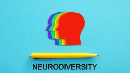 Neurodiversity concept. Multicolored figures of the head. Autism spectrum disorder family support...