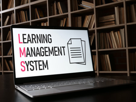LMS - Learning Management System on the laptop for online lesson and online education, courses, study, e-learning, knowledge every time and everywhereの写真素材