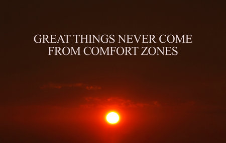 Great things never come from comfort zones - Inspirational phrase is shown using the textの写真素材