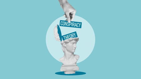 Conspiracy theory as fake news in social media and Propaganda. News Events and Post truthの写真素材