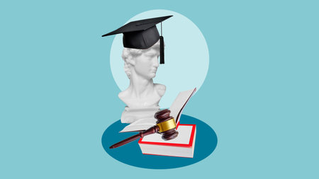 Gavel and scales of justice with books as symbols of legal educationの写真素材