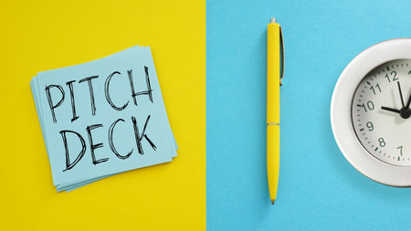 Pitch deck is shown written on sticky notes as financial and business conceptの写真素材