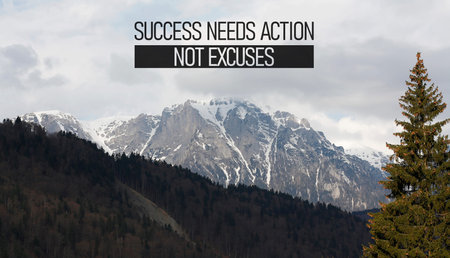 Success needs action, not excuses - motivational quote is shown using a text
