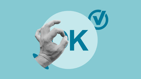 Positive Confirmation Gesture with OK Hand and Check Mark as Approval Concept. Success and Validation, Rating and Positive Reviewの写真素材