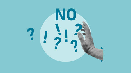 Learn to say no text quote is shown by the hand that denies questions and ordersの写真素材