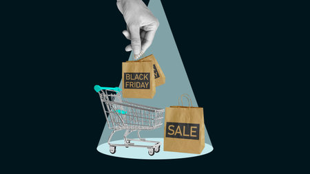 Black Friday Shopping Discount Banner with Special Offers. Seasonal Mega Sale Advertisement with Empty space for textの写真素材