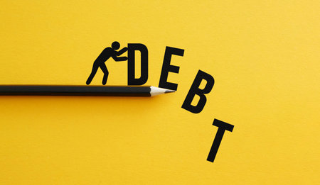 Debt Relief and Financial Freedom - Man Pushing Debt Away, Smart Financial Decision and Recovery...