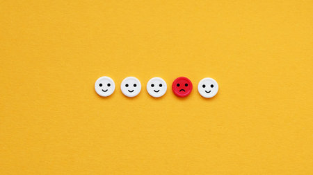 Workplace Burnout and Emotional Fatigue Behind Positive Appearance. Silent Burnout and Stress Concept.の写真素材