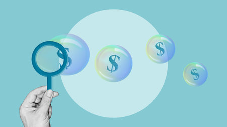 Financial Bubble Risk and Market Overvaluation Concept - Bubble Wand Creating Dollar Symbol Bubbles, Investment Speculation, Asset Inflation, Market Hype and Economic Instabilityの写真素材