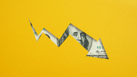 US Dollar Decline Concept Showing Falling Exchange Rate, Currency Devaluation, Weak Dollar Trend,...