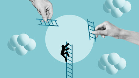 Career Growth and Opportunity Concept with Helping Hands, Ladder, Support and Professional Developmentの写真素材