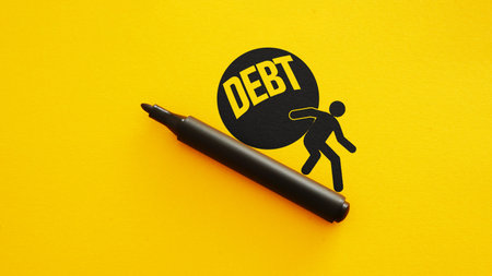 Debt Burden and Financial Stress Concept, Businessman Carrying Heavy Debt Load Symbol, Economic Pressure, Loans, Credit Problems and Personal Finance Crisisの写真素材