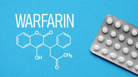 Warfarin Anticoagulant Medication Concept, Blood Thinner Therapy, INR Monitoring and Dosage Control,...