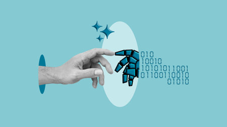 Digital twin, artificial intelligence, virtual human replica concept, AI simulation and digital identity, machine learning and neural network technology, human and robot interaction, generative AIの写真素材