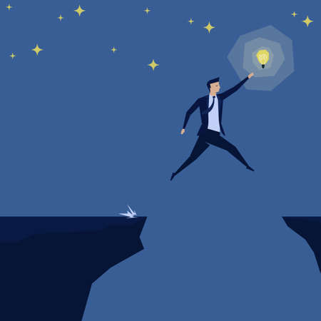 Businessman jump over the gap reach the idea on the sky night.のイラスト素材