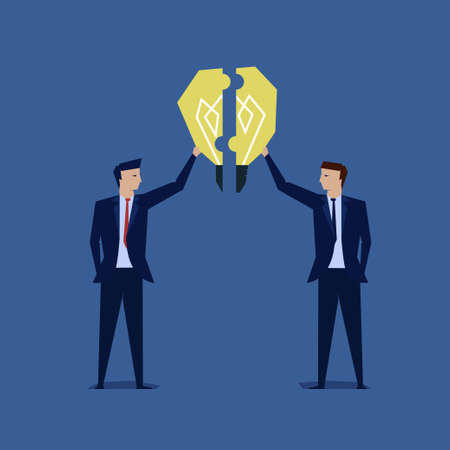 Two businessman unite the idea puzzle. Symbol of share the idea.のイラスト素材