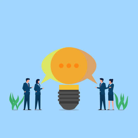 People talk and make an idea shape metaphor of discussion. Business flat vector concept illustration.のイラスト素材