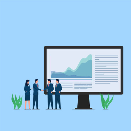 People handshake for company growth metaphor of profit. Business flat vector concept illustration.