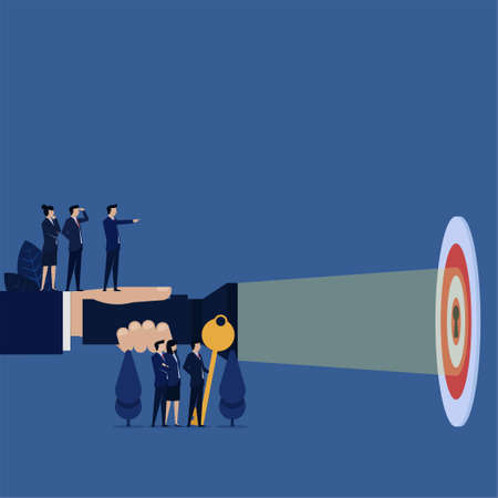 Business hand hold flashlight for keyhole on target metaphor of clear target.のイラスト素材