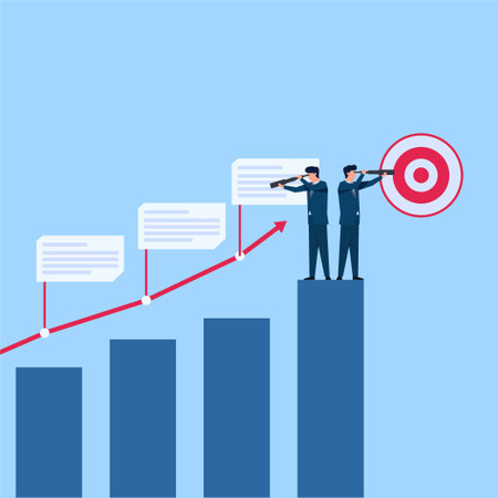 Manager see development of the stock increases through telescope metaphor of analyze. Business flat...