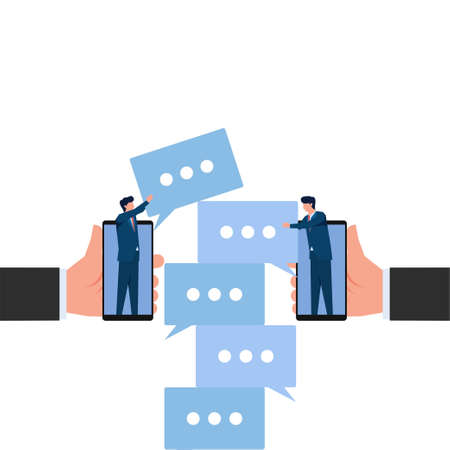 People arrange chat icon from phone metaphor of build good communication. Business flat vector concept illustration.のイラスト素材