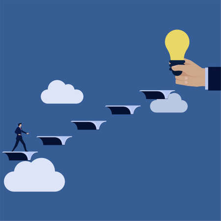 Businessman climb flying book to reach idea metaphor of find idea.のイラスト素材