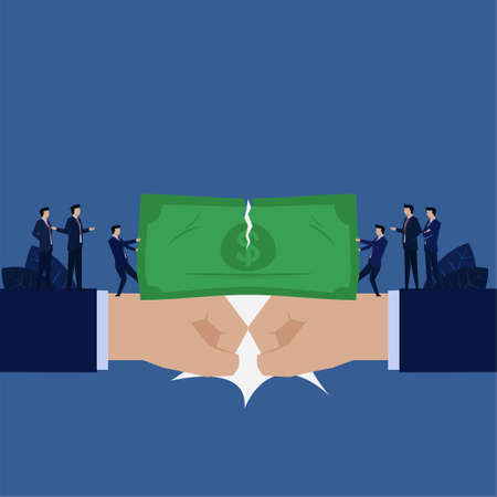 Business hand punch each other businessman split up money metaphor of divide of profit.のイラスト素材