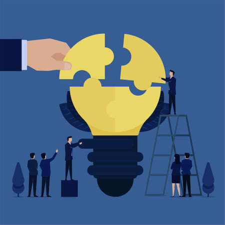 Business team build puzzle teamwork metaphor of idea building.のイラスト素材