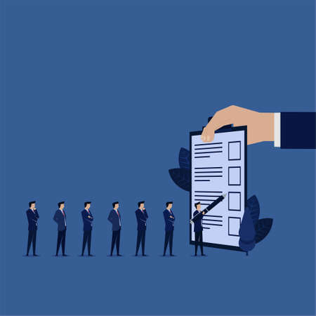 Businessman line up to fill form survey questionnaire.のイラスト素材