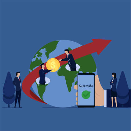 Business pay other in front of globe metaphor of global payment.のイラスト素材