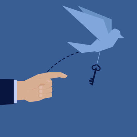 Hand let bird take the key of success away.のイラスト素材