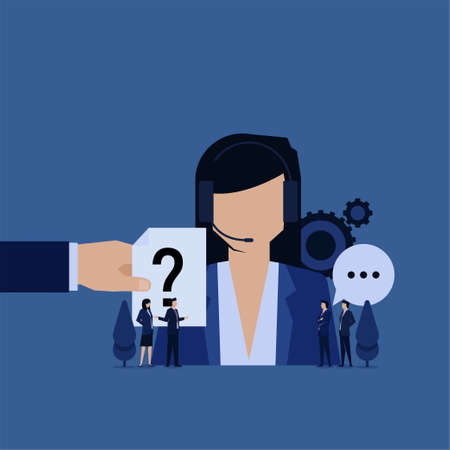 Business woman assistant asked for help and chat metaphor of online customer service.のイラスト素材
