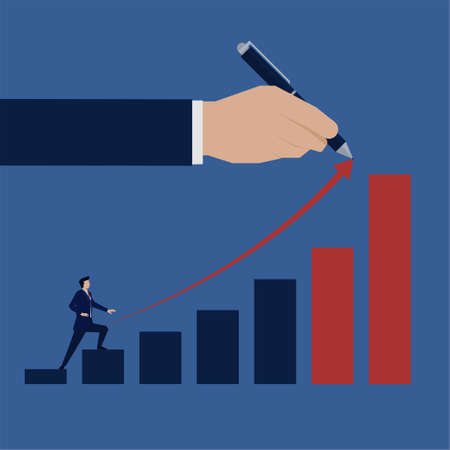Business flat vector concept businessman climb the bar chart metaphor of growth.のイラスト素材