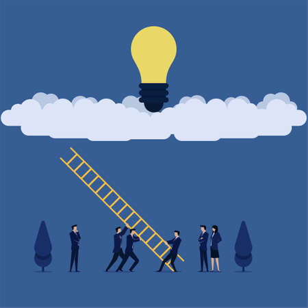 Business team set up ladder to get idea on cloud metaphor of get idea online.のイラスト素材