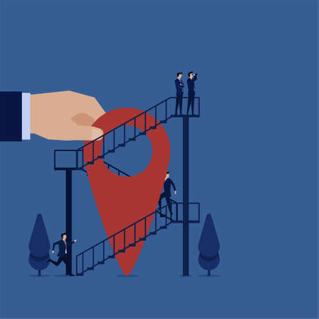 Business run through stair to top search better place metaphor of we have moved.のイラスト素材