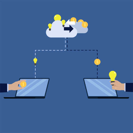 Hand send money to cloud buy idea and get the idea from the cloud exchange.のイラスト素材