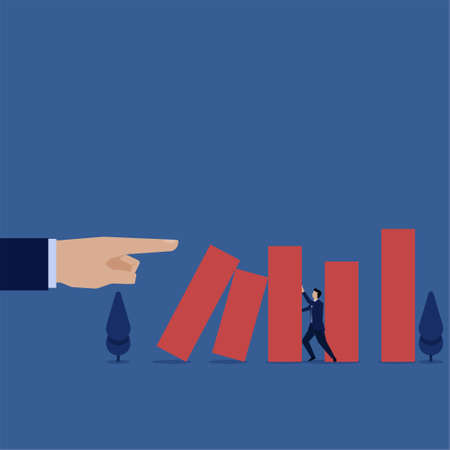 Business flat vector concept man hold bar chart from being fall metaphor of survive and grow.のイラスト素材