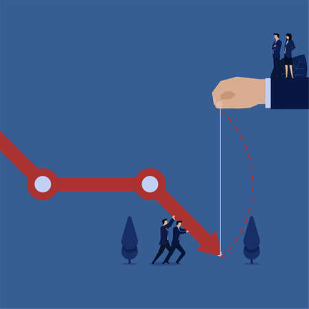 Business team try to pull up down chart metaphor of loss.のイラスト素材