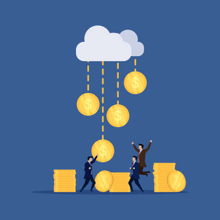 Businessman happy for money rain from cloud online. Business Landing Page Template.のイラスト素材